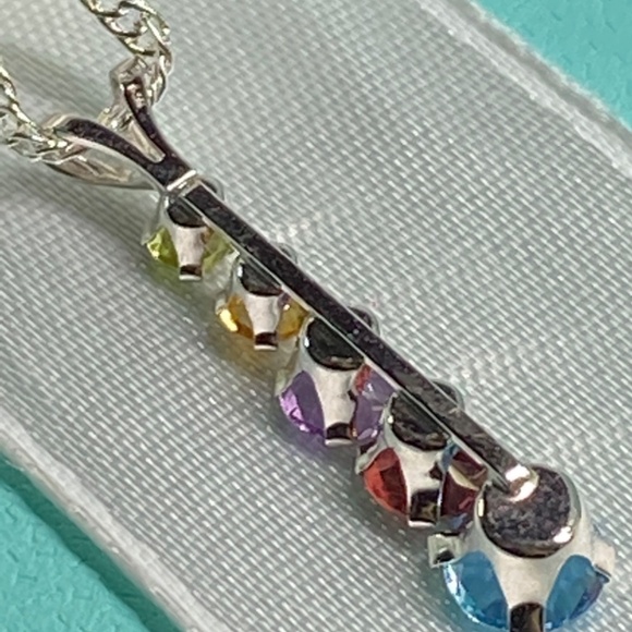 Pastel Scattered Multi Gemstone Necklace in 14K Yellow Gold  Multi gem stone pendant necklace 14k yellow gold new